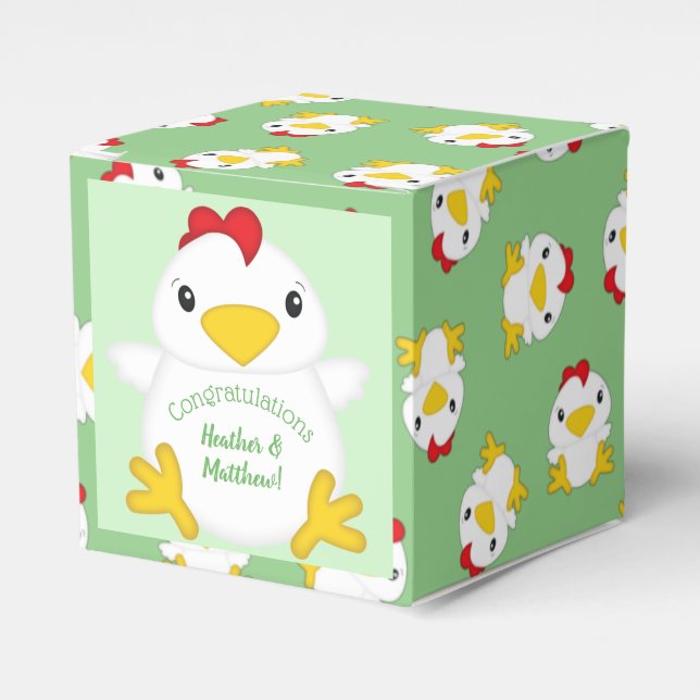 Chicken Baby Shower Green Favor Boxes (Front Side)