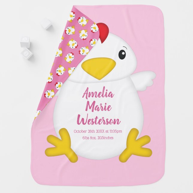 Chicken Baby Shower Pink Blanket (In Situ)