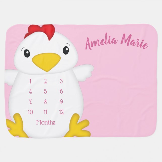 Chicken Baby Shower Pink Farm Baby Blanket (Horizontal)