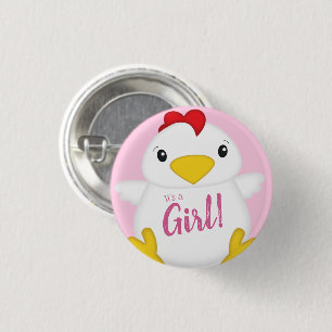 Chicken Baby Shower Pink Farm Button