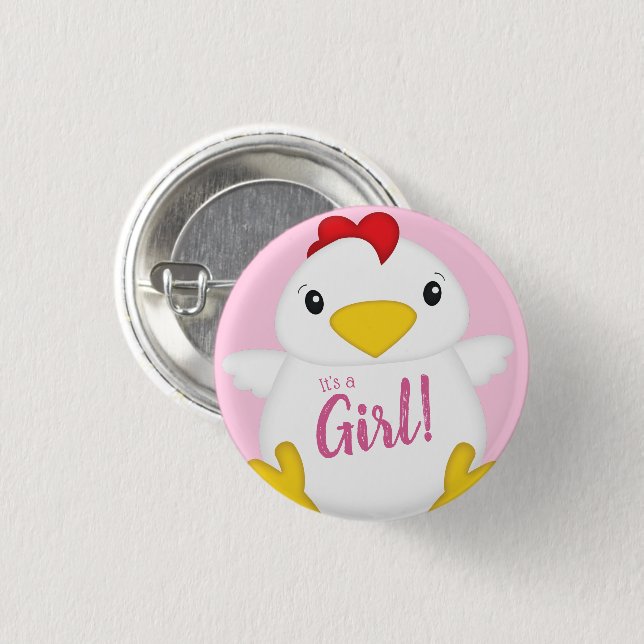 Chicken Baby Shower Pink Farm Button (Front & Back)
