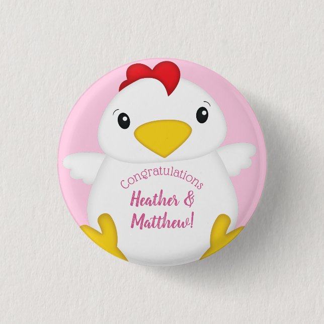 Chicken Baby Shower Pink Farm Button (Front)
