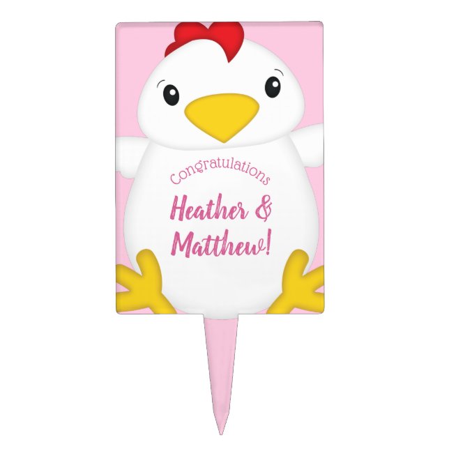 Chicken Baby Shower Pink Farm Cake Topper (Front)