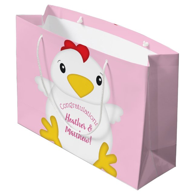 Chicken Baby Shower Pink Farm Large Gift Bag (Back Angled)