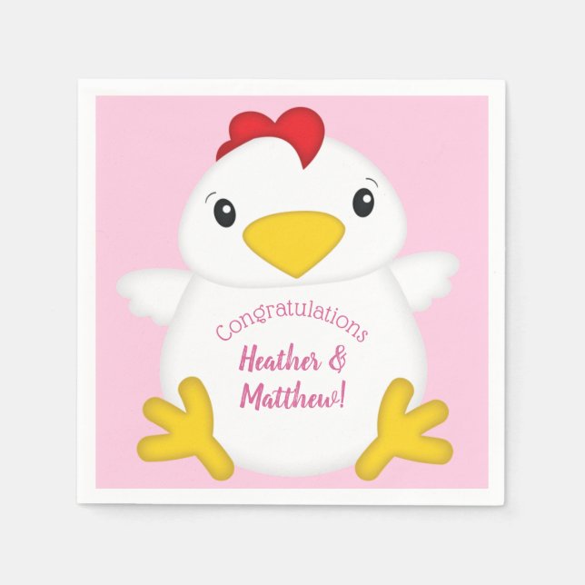 Chicken Baby Shower Pink Farm Napkins (Front)