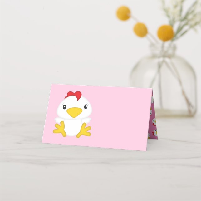 Chicken Baby Shower Pink Farm Place Card (Front)