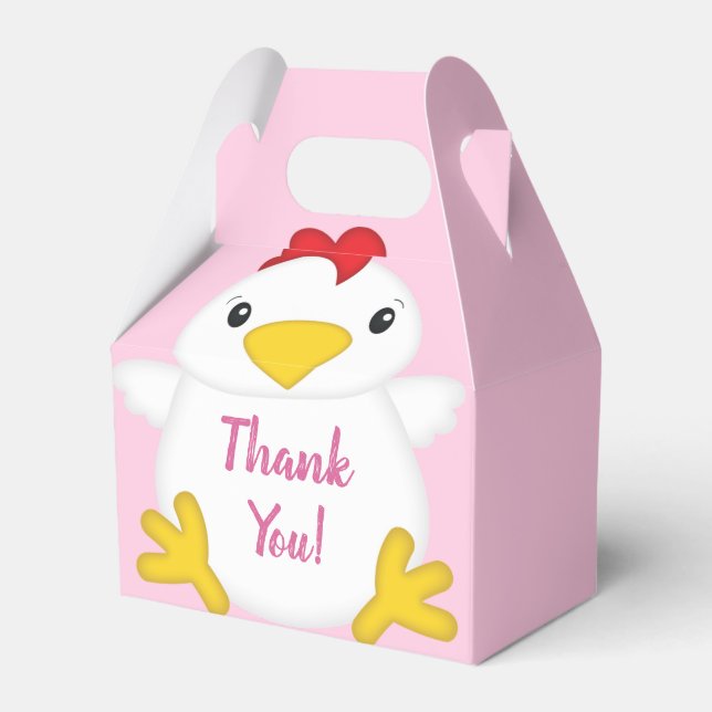 Chicken Baby Shower Pink Favor Boxes (Front Side)