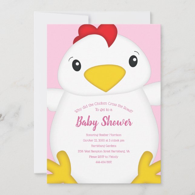 Chicken Baby Shower Pink Invitation (Front)