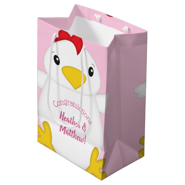 Chicken Baby Shower Pink Medium Gift Bag (Front Angled)