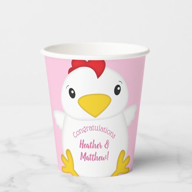 Chicken Baby Shower Pink Paper Cups (Front)