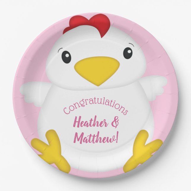 Chicken Baby Shower Pink Paper Plates (Front)