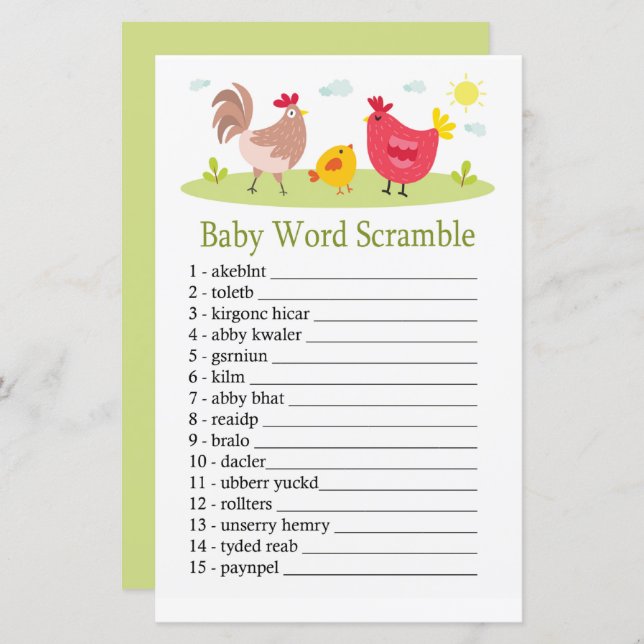 Chicken Baby word scramble game (Front/Back)