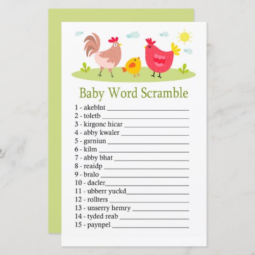 Chicken Baby word scramble game