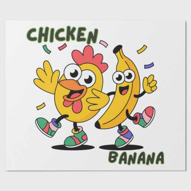 CHICKEN BANANA DANCE WRAPPING PAPER (Flat)