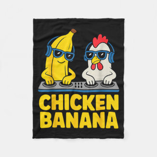 Chicken Banana Dj  Fleece Blanket