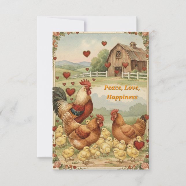 Chicken Barnyard Love, Peace Valentine's day card (Front)