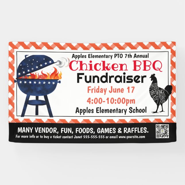 CHICKEN BBQ Fundraiser PTO PTA Church Banner (Horizontal)