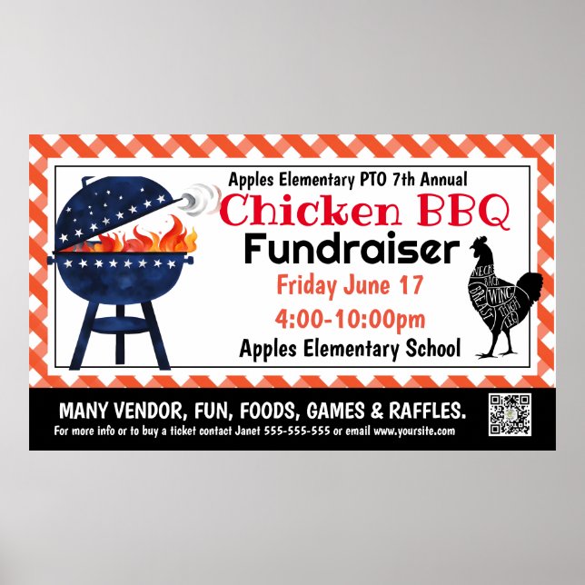 CHICKEN BBQ Fundraiser PTO PTA Church Banner Poster (Front)