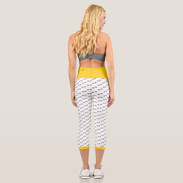 Chicken Be Crazy! Funky Fun Black & White & Yellow Capri Leggings (Back)