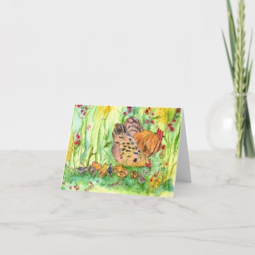 Chicken Bird Family Watercolor Blank Note Card