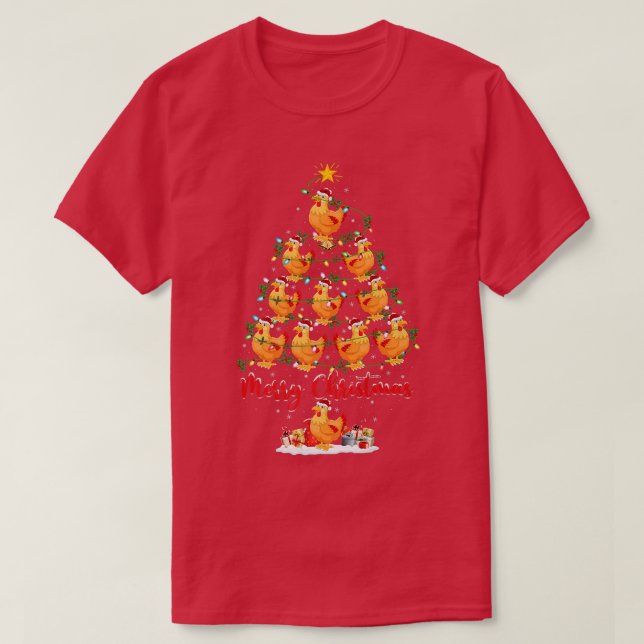 Chicken Bird Lover Matching Santa Chicken Christma T-Shirt (Design Front)