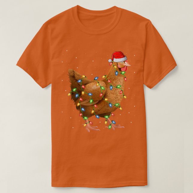 Chicken Bird Lover Xmas Lights Santa Chicken Chris T-Shirt (Design Front)