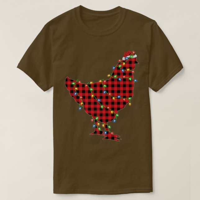 Chicken Bird Xmas Lights Red Buffalo Plaid Chicken T-Shirt (Design Front)