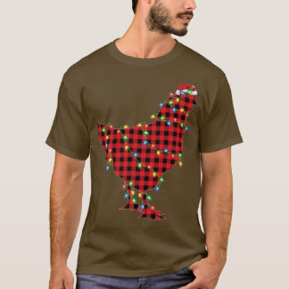 Chicken Bird Xmas Lights Red Buffalo Plaid Chicken T-Shirt
