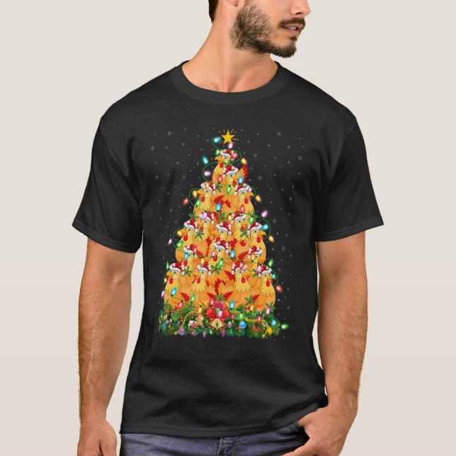 Chicken Bird  Xmas Lights Santa Chicken Christmas  T-Shirt (Front)