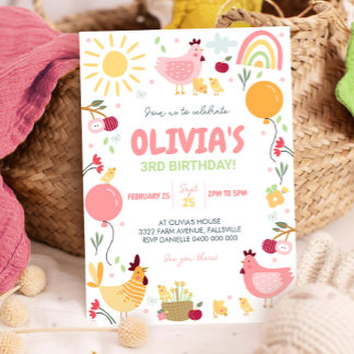 Chicken Birthday Invitation Rainbow Chicken Spring