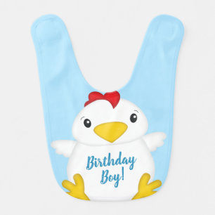 Chicken Birthday Party Blue Baby Bib