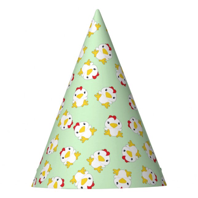 Chicken Birthday Party Green Party Hat (Front)