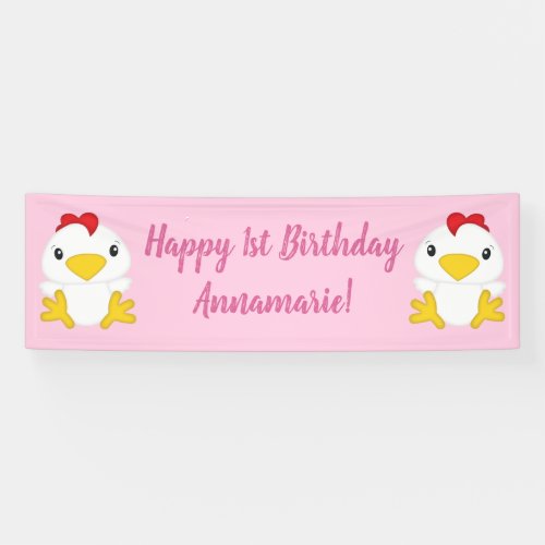 Chicken Birthday Party Pink Banner