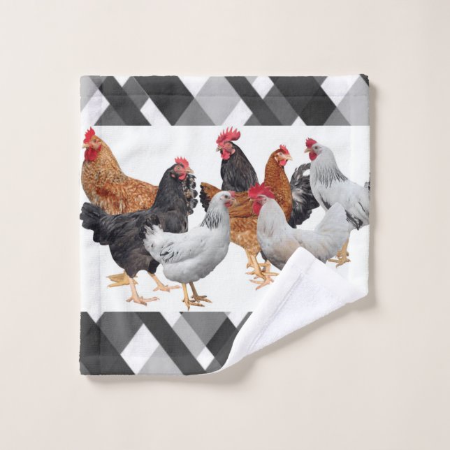 Chicken Black White Plaid Bathroom Towel Sets (Wash Cloth)