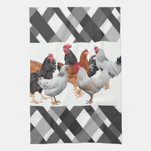 Chicken Black White Plaid Kitchen Hand Towel