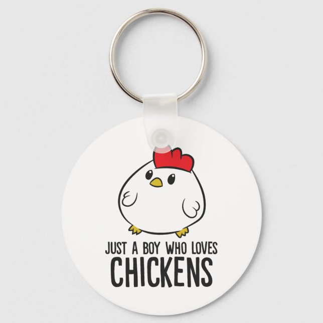 Chicken Boy Just a Boy Who Loves Chickens Keychain (Front)