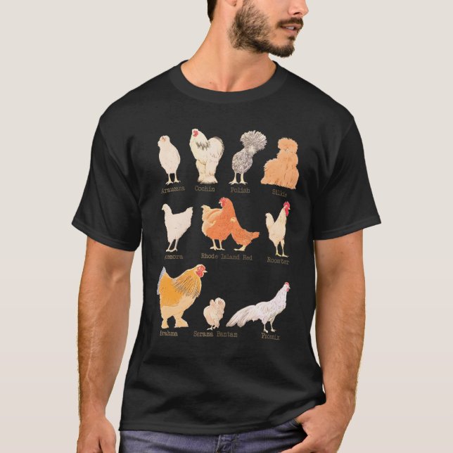 Chicken Breeds Farm Animals Day Support Local Farm T-Shirt (Front)