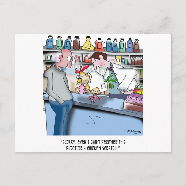 Chicken Can’t Decipher Doctor’s Chicken Scratch Postcard (Front)