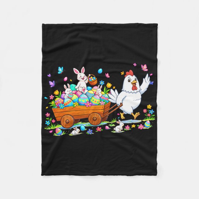 Chicken Carrying Bunnies Easter Chocolate Eggs Col Fleece Blanket (Front)