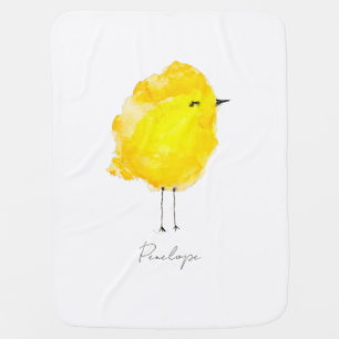 Chicken chick chickadee yellow cute watercolor baby blanket