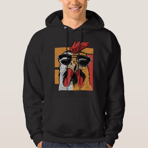 Chicken Chick Cool Rooster Wearing Sunglasses Retr Hoodie