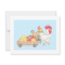 Chicken Chicks Family Strawberries Blue Flat Card
