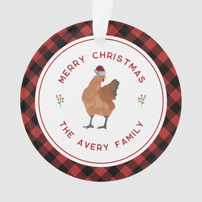 Chicken Christmas Buffalo Plaid Ornament (Front)