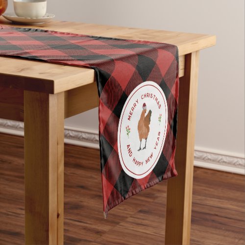 Chicken Christmas Buffalo Plaid Short Table Runner