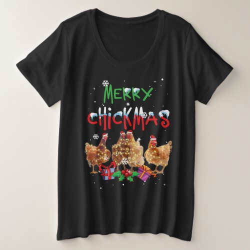 Chicken Christmas Fairy Lights Merry Xmas Chicken Plus Size T_Shirt