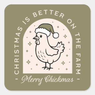 Chicken Christmas homestead farm cottagecore green Square Sticker