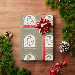 Chicken Christmas homestead farm cottagecore green Wrapping Paper