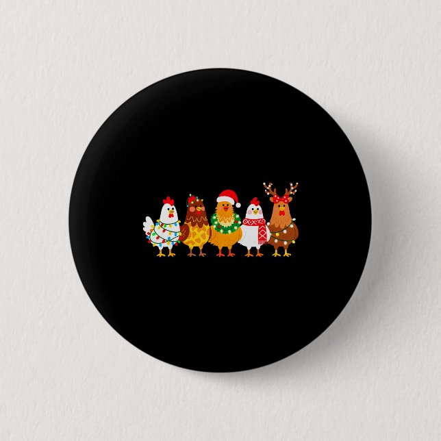 Chicken Christmas Lights Farm-girl Animal Lover Ro Button (Front)