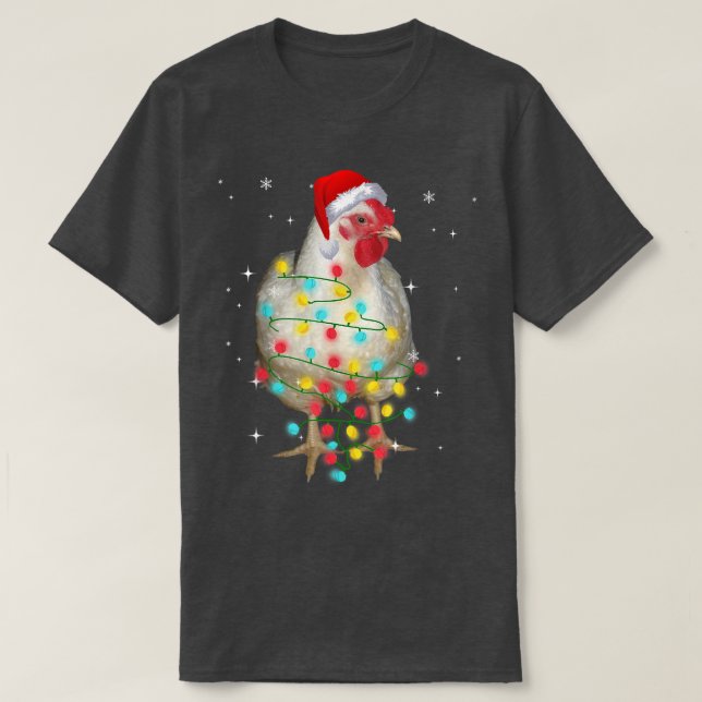 Chicken Christmas Lights Funny Xmas Santa Hat Anim T-Shirt (Design Front)