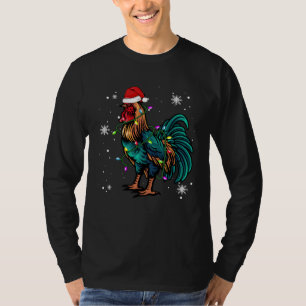 Chicken Christmas Lights Led  Santa Hat Christmas T-Shirt